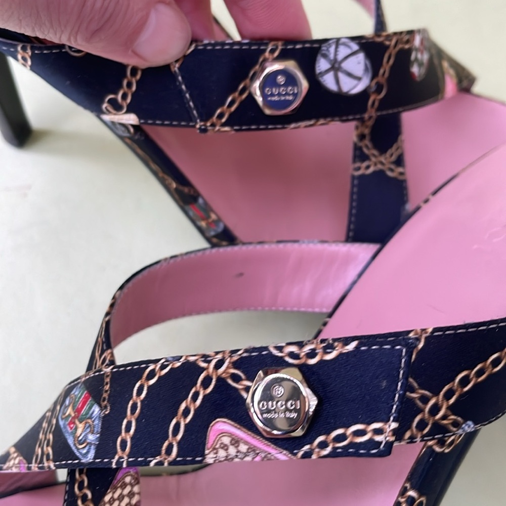Gucci vintage multicolored satin/leather heels - Picture 11 of 16